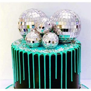 5 PCS Disco Ball Cake Decoration 70's Disco Ball Toppers Saturday Night Fever
